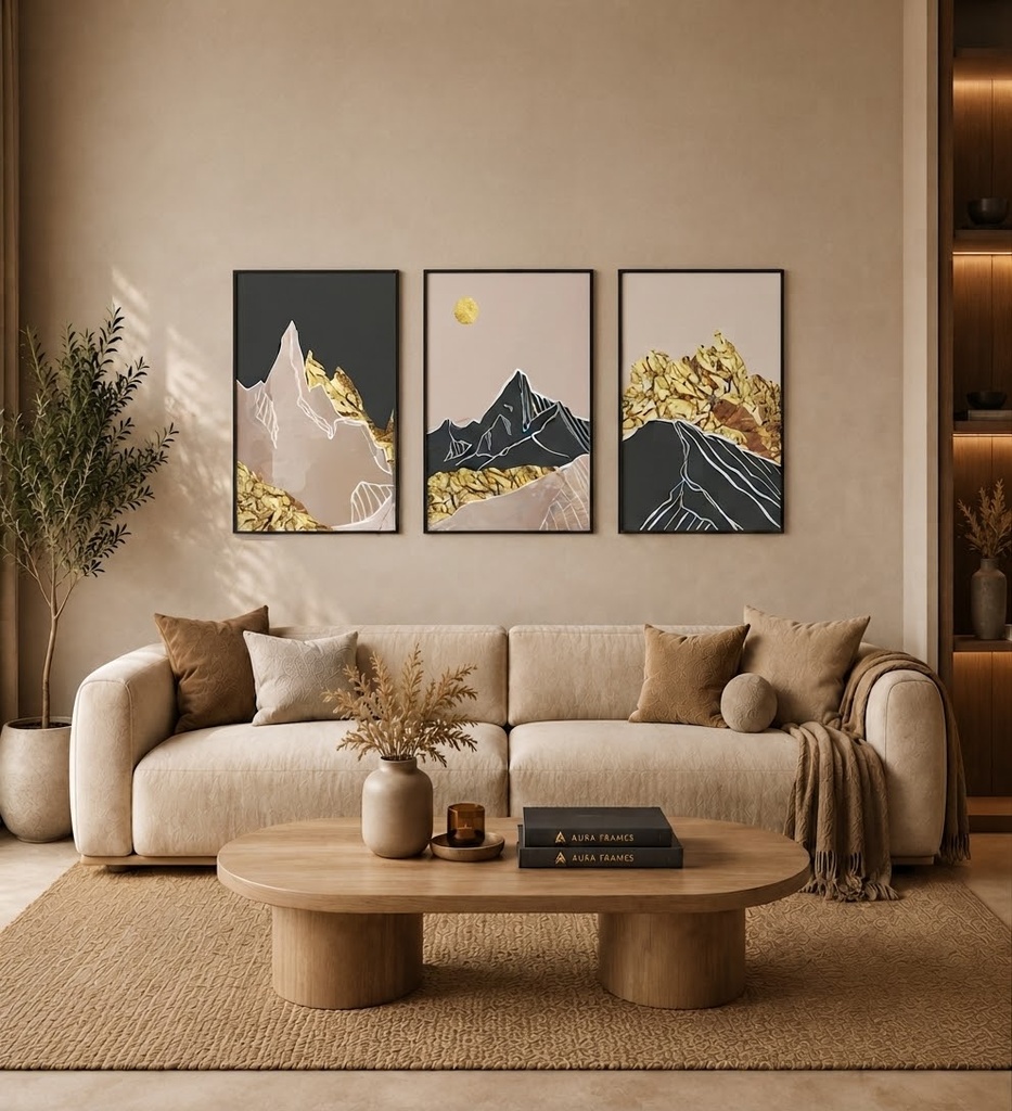 Gilded Abstract Triptych (3 Frames 40*60 CM, BLACK)