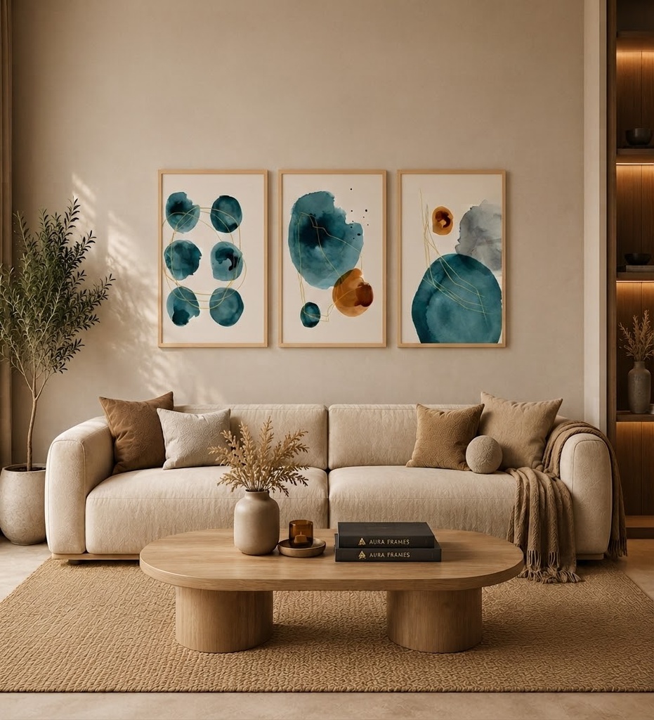 Teal & Rust Abstract Trio (3 Frames 40*60 CM, BLACK)