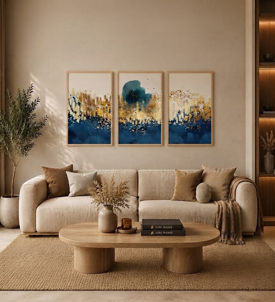 Midnight Gold Abstract Triptych (3 Frames 40*60 CM, BLACK)