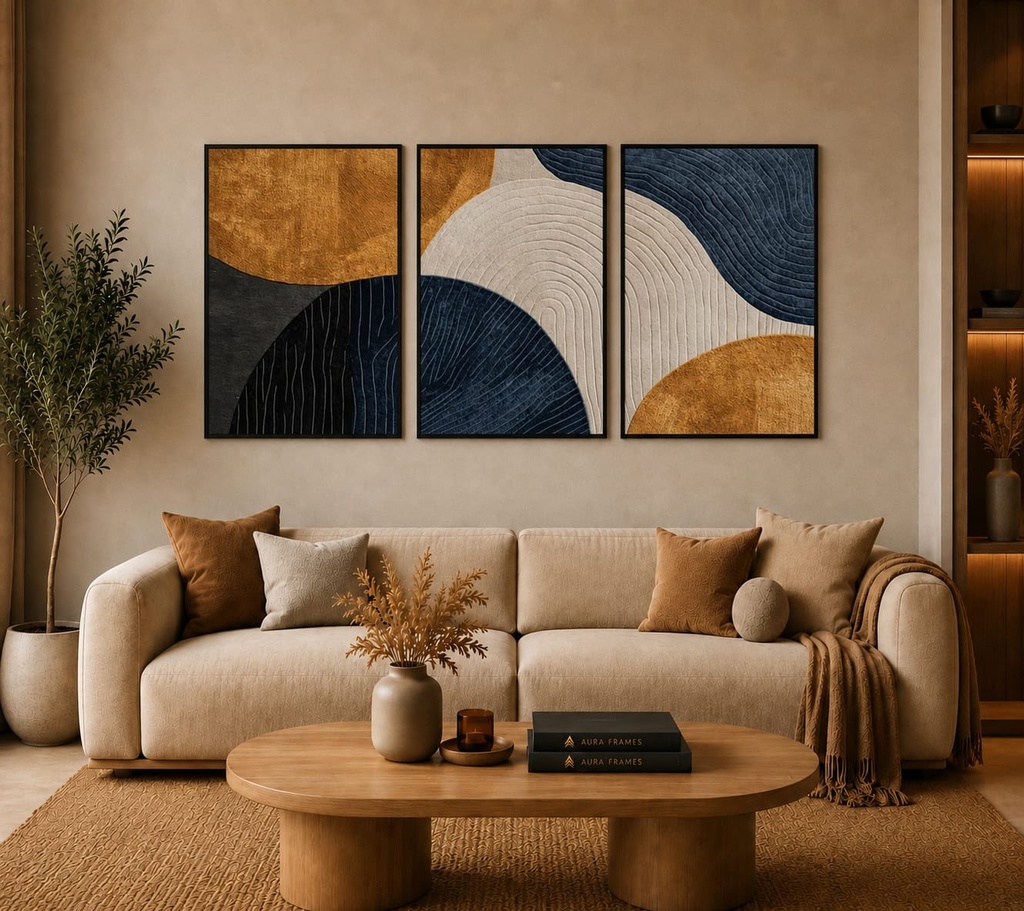 Amber Wave Harmony Triptych (3 Frames 40*60 CM, BLACK)